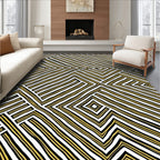Striped Gold Geometric Labyrinth Rug