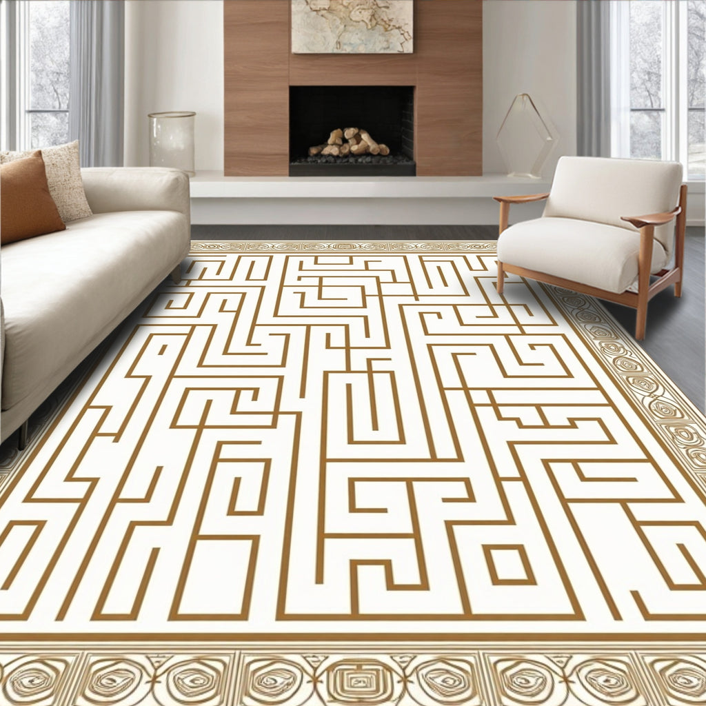 Golden Maze Border Rug