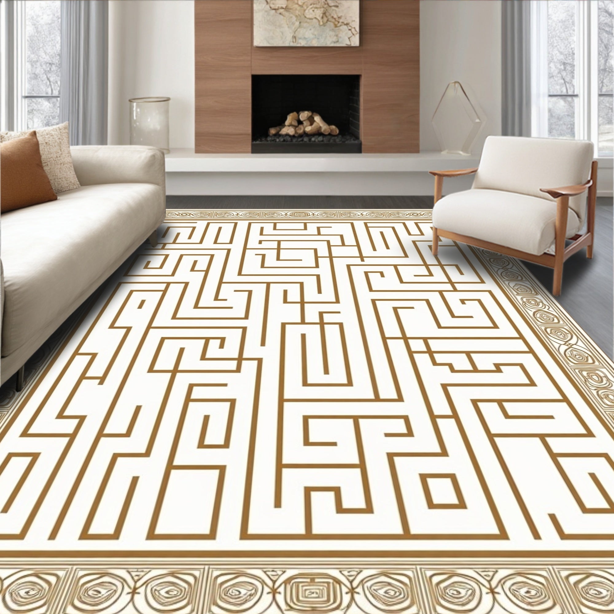 Golden Maze Border Rug