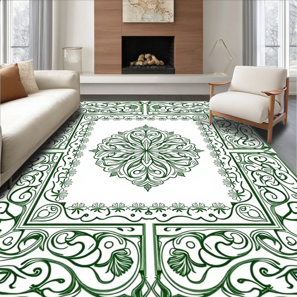 Emerald Green Floral Medallion Ornament Rug