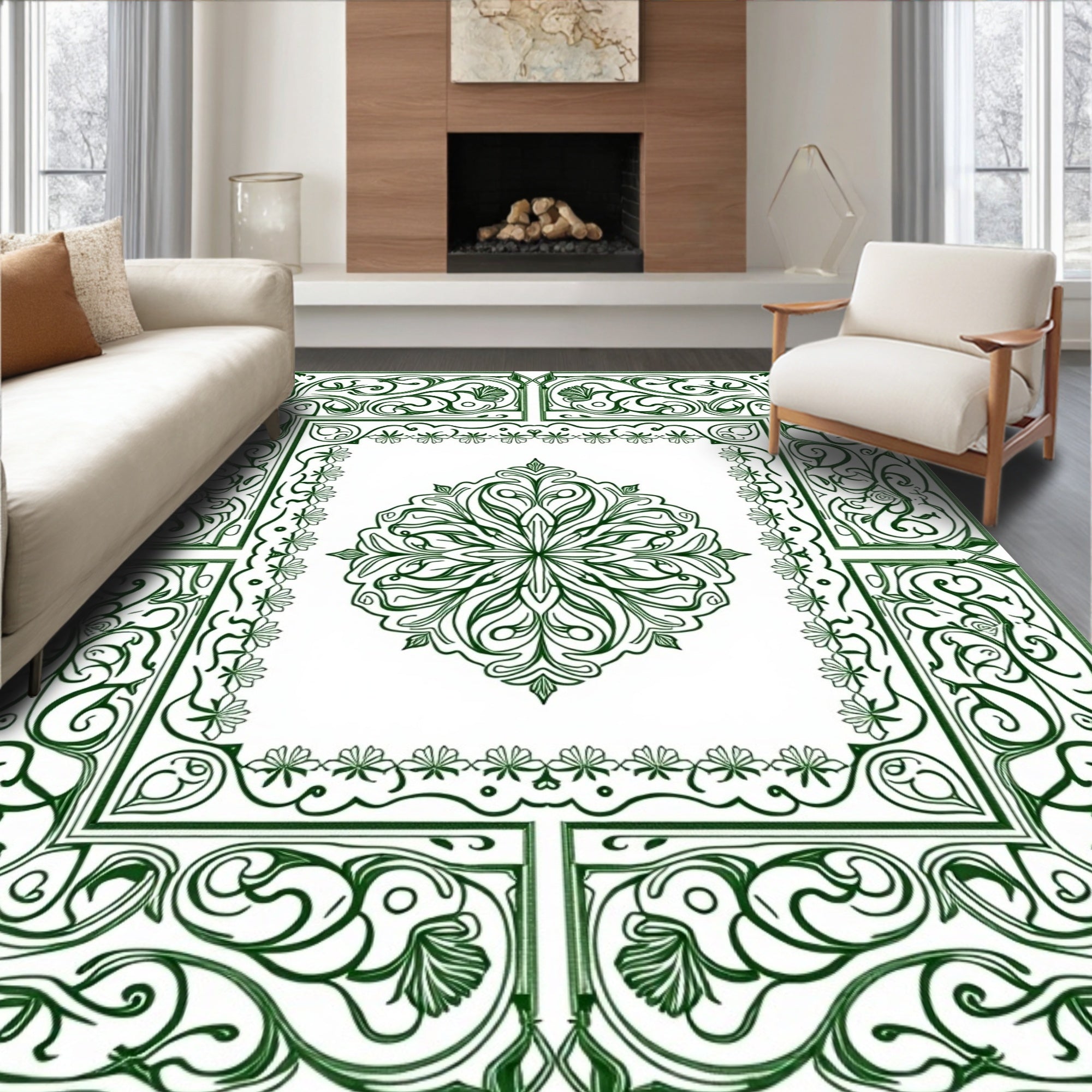 Emerald Green Floral Medallion Ornament Rug