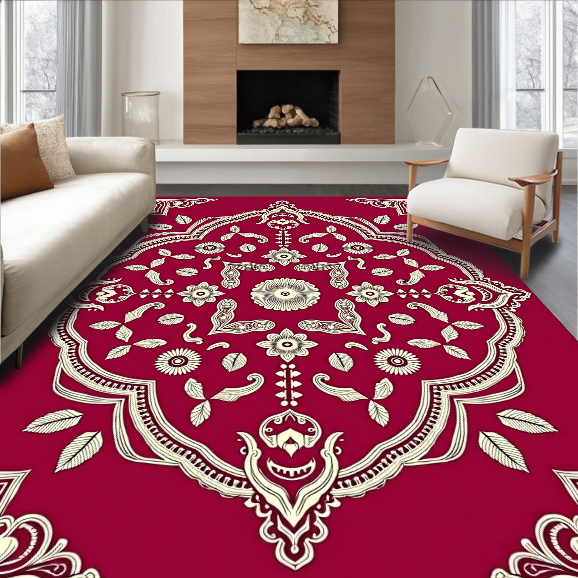 Crimson Red Floral Medallion Rug