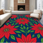 Bold Red Poinsettia Foliage Rug
