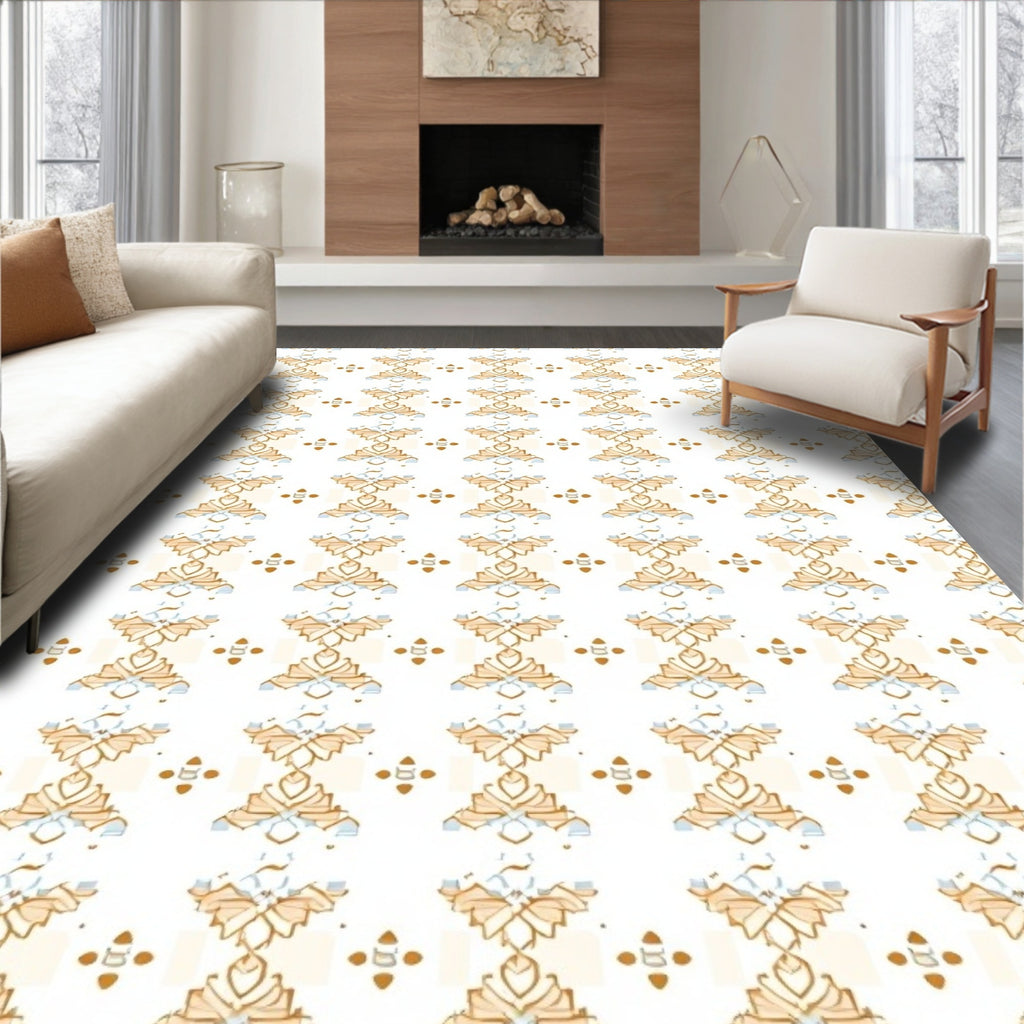 Golden Ochre Symmetry Floral Medallions Rug