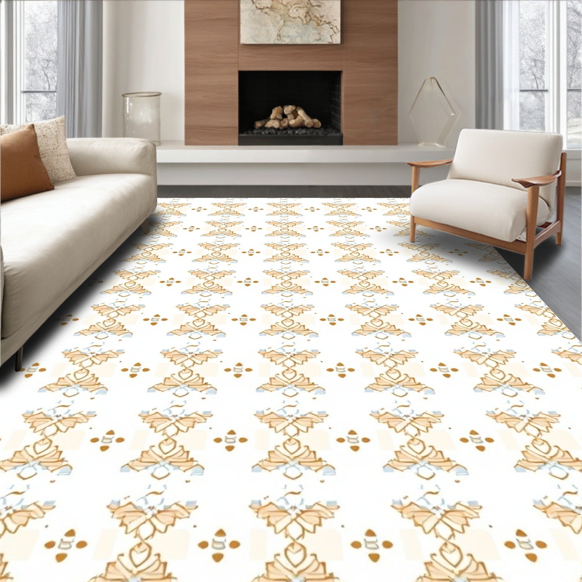 Golden Ochre Symmetry Floral Medallions Rug
