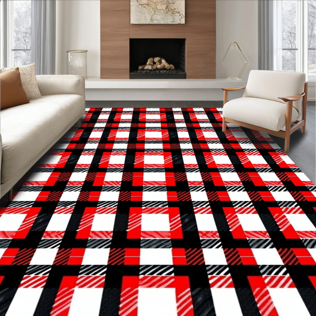 Red black white plaid squares Rug