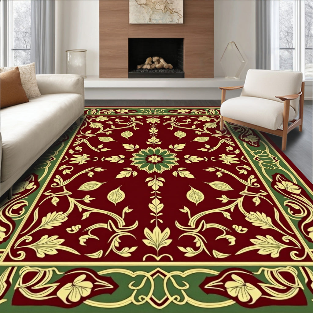 Garnet Green Floral Vine Medallion Rug