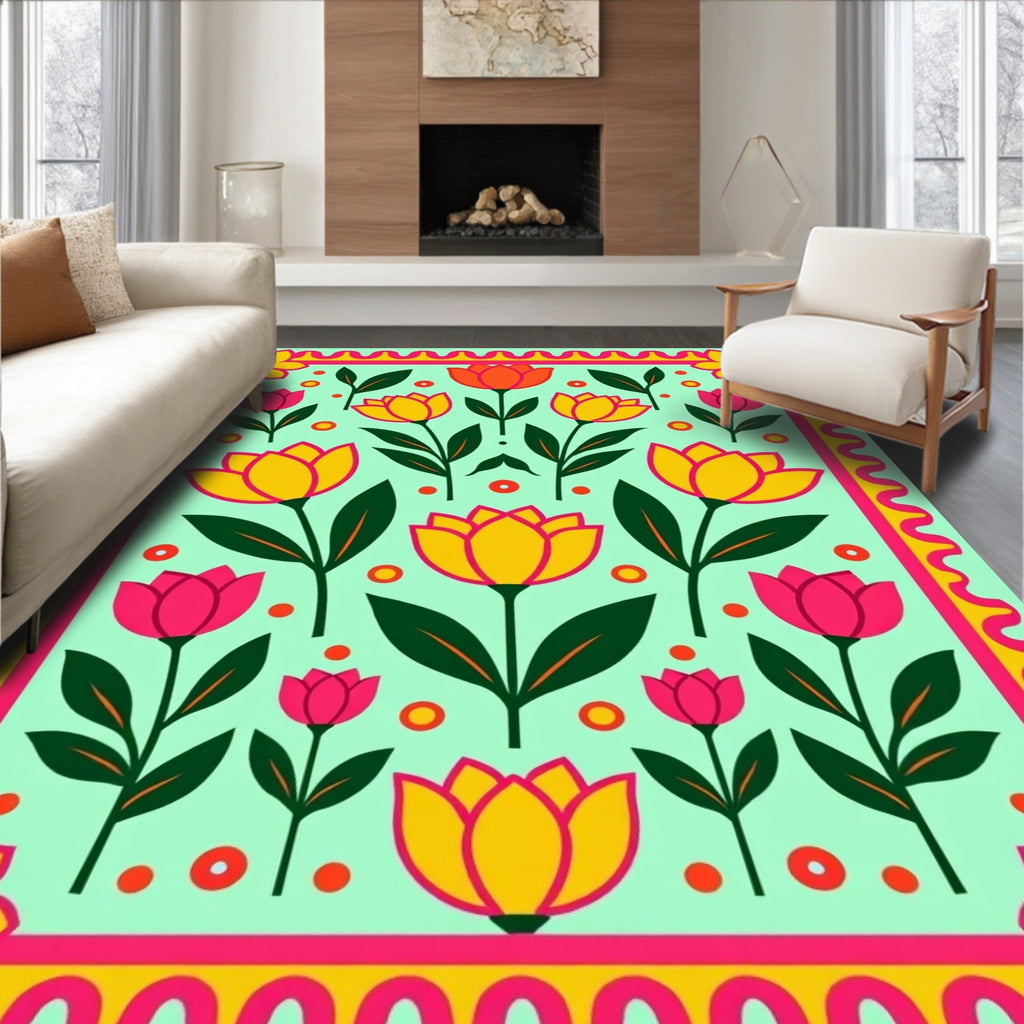 Bold Floral Garden Border Rug