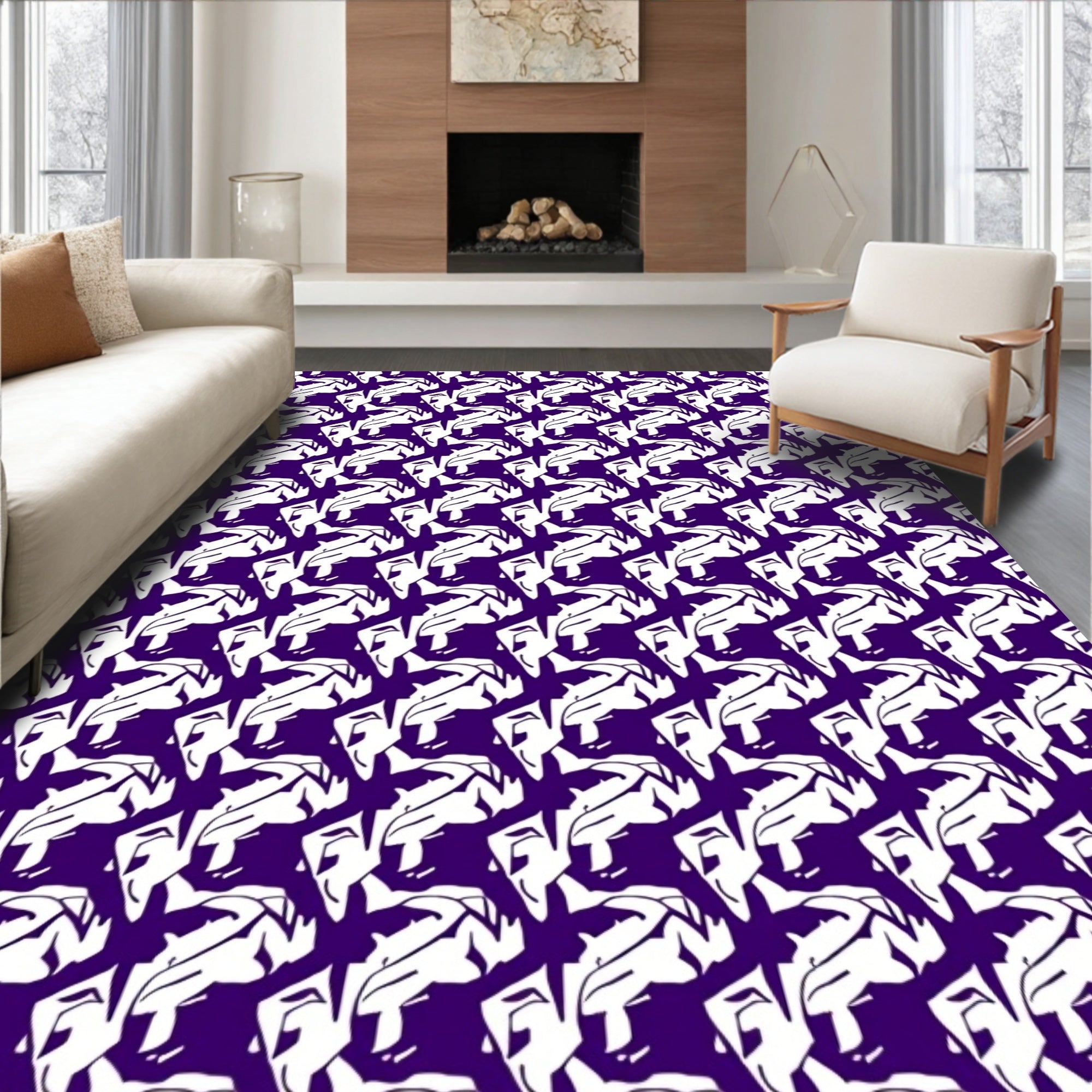 Bold Purple White Abstract Forms Rug