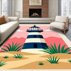 Coastal Lighthouse Sunset Scene Rug