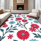 Red Blue Daisy Floral Branches Rug