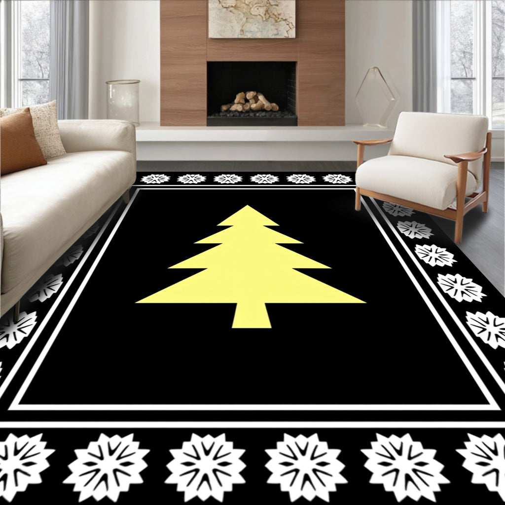 Golden Tree Snowflake Border Rug