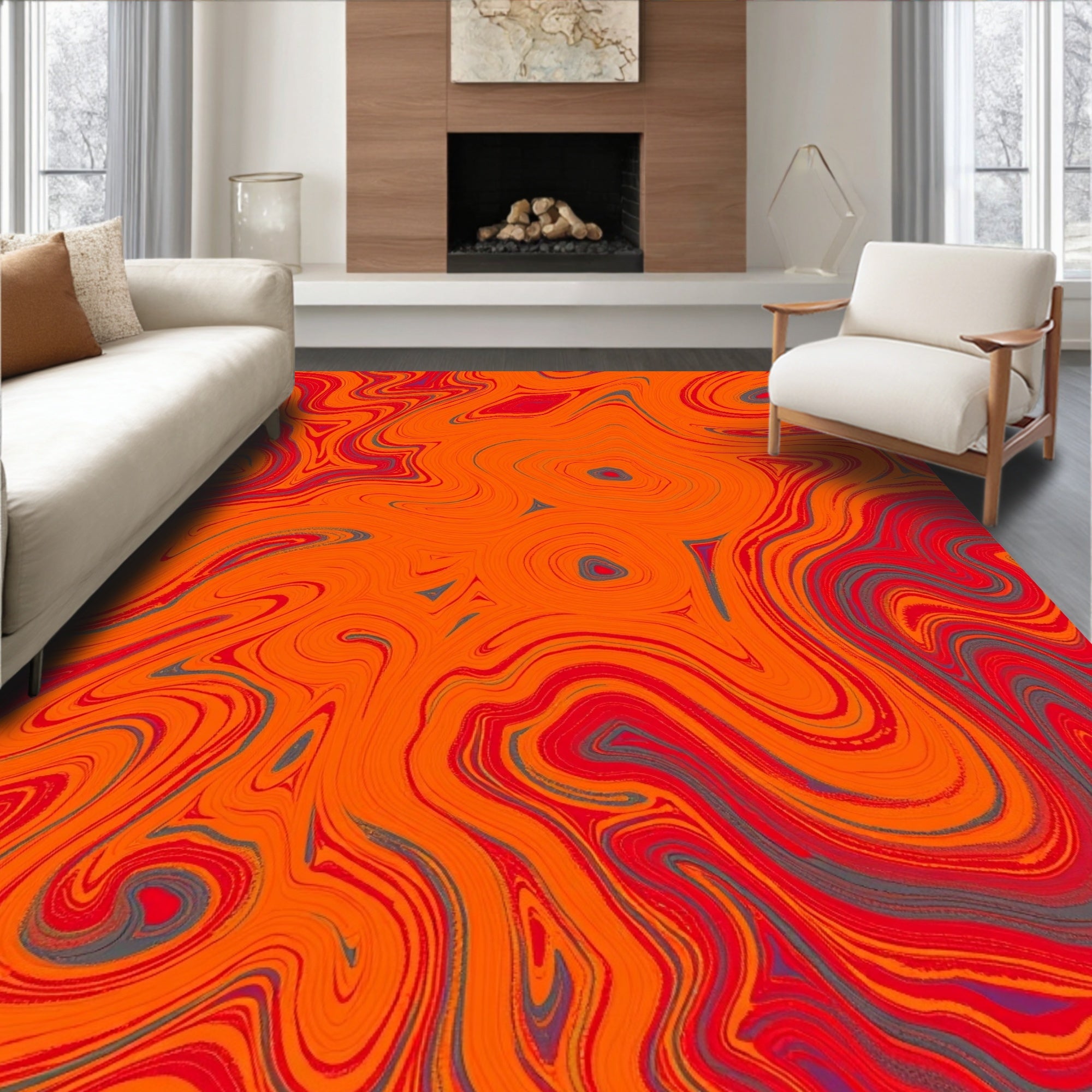 Vibrant Orange Red Swirl Agate Rug