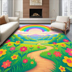 Whimsical Rainbow Path Floral Meadow Rug