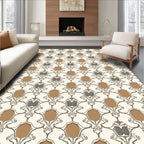 Antique Gold Beige Damask Scroll Rug