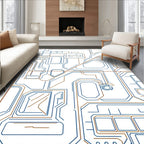 Blue Brown Tech Circuit Geometric Rug