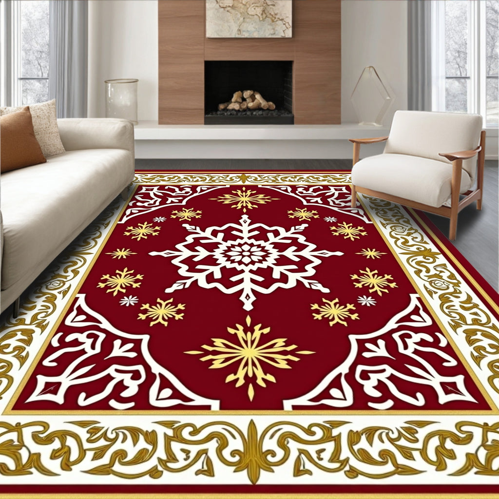 Crimson Snowflake Border Abounds Rug