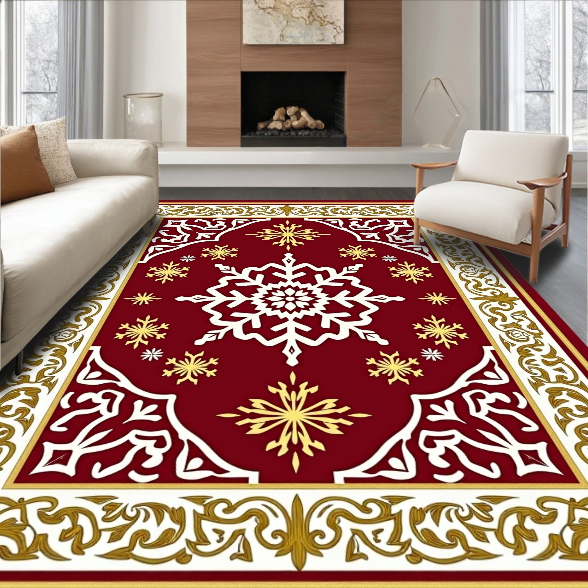 Crimson Snowflake Border Abounds Rug