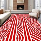Red White Swirling Stripped Abstract Rug
