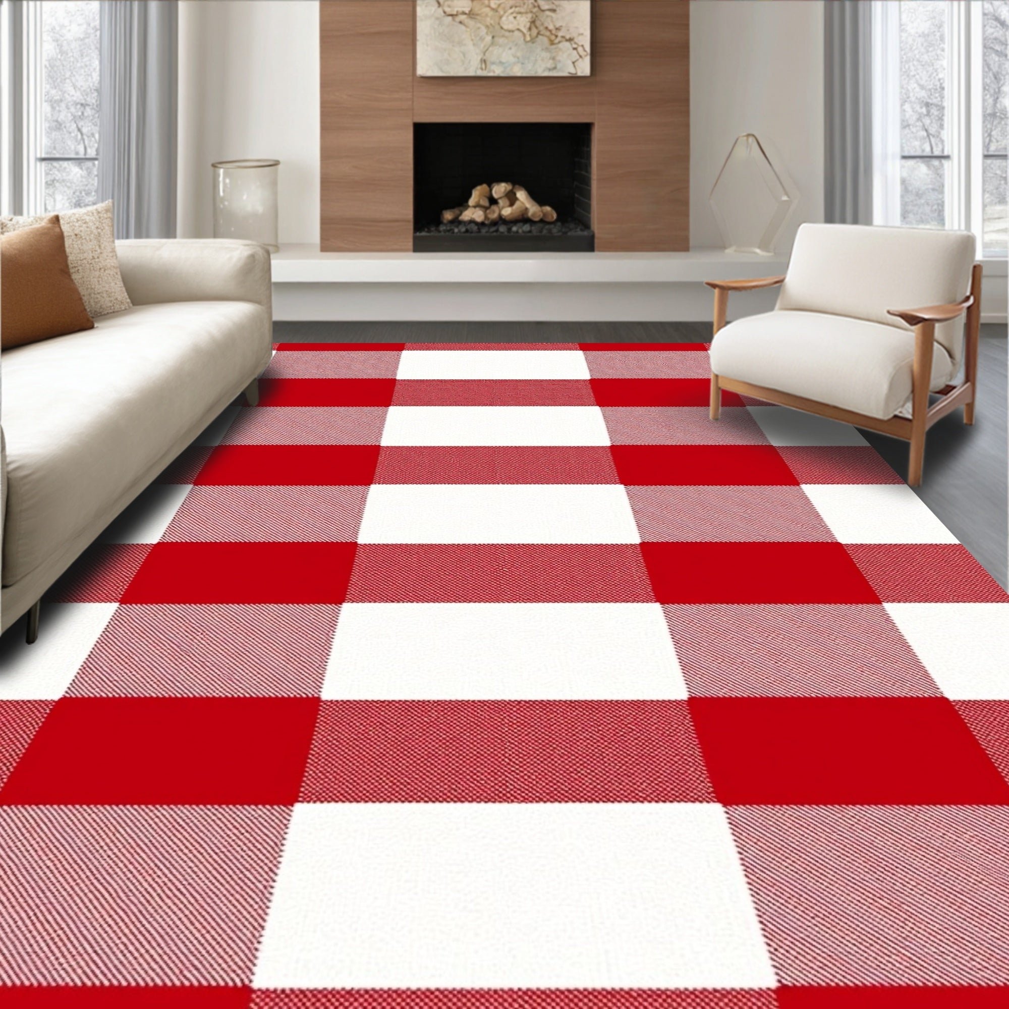 Bold Red White Buffalo Plaid Rug