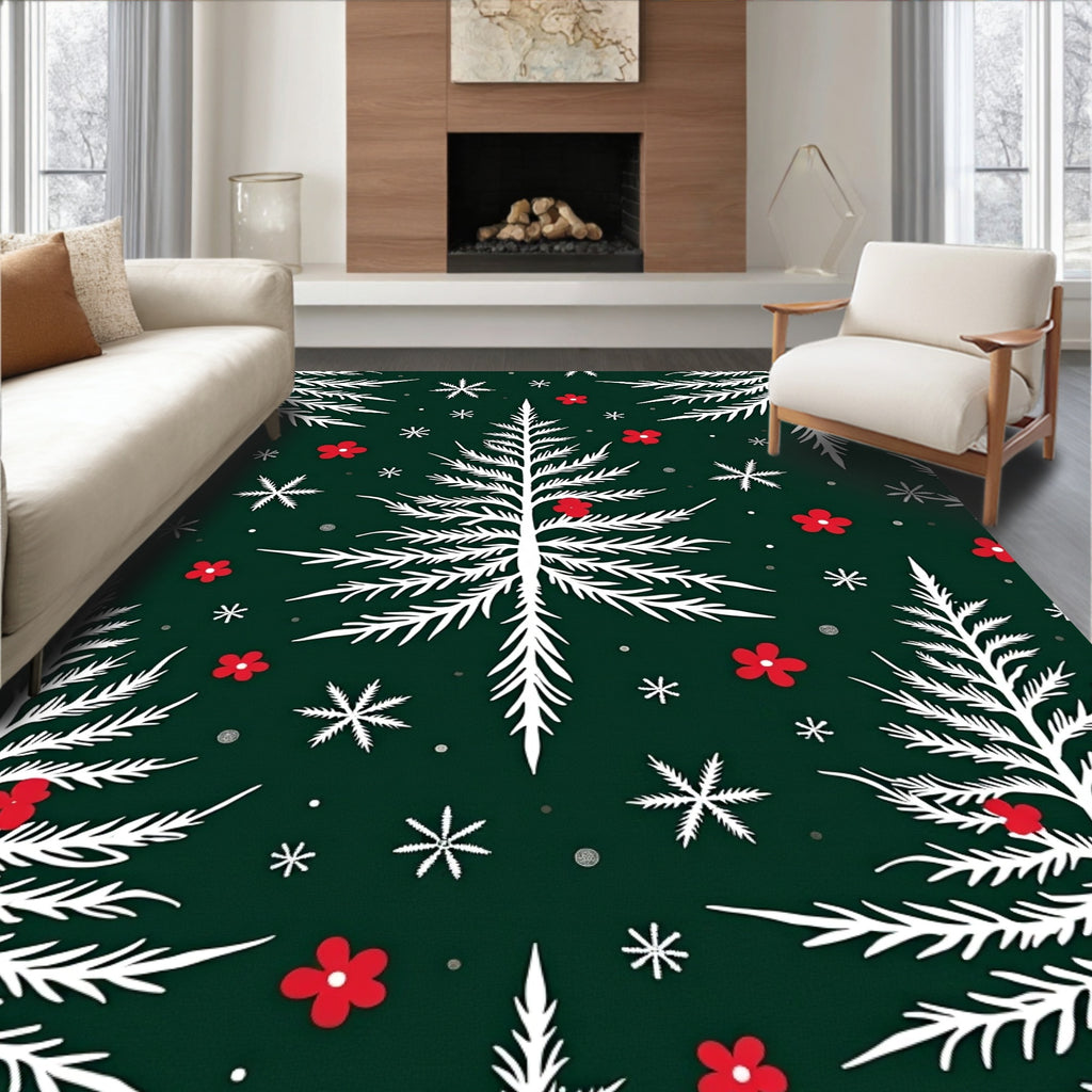 White Pine Tree Red Flower Sprinkle Rug