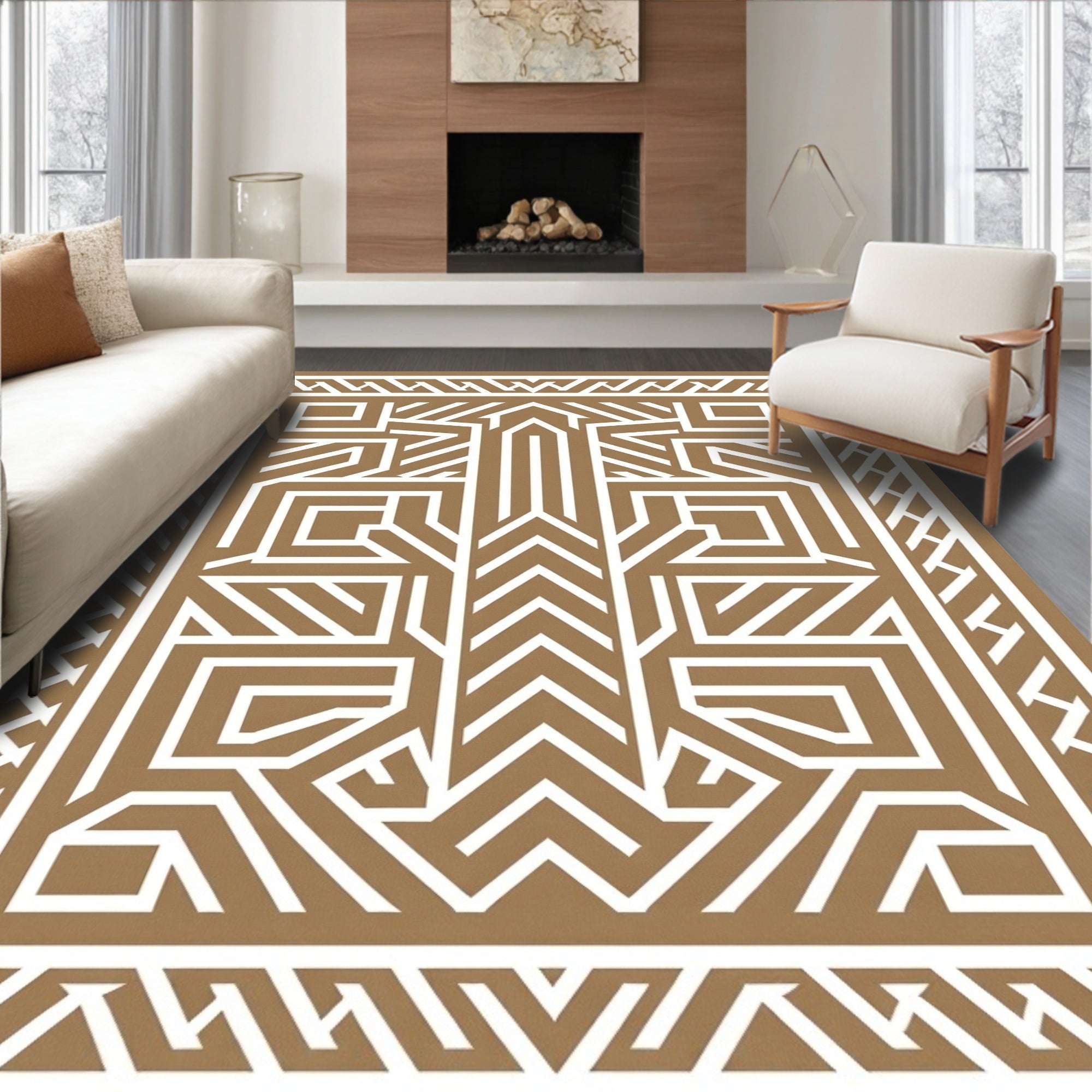 Bold Geometric Bronze Abstract Rug