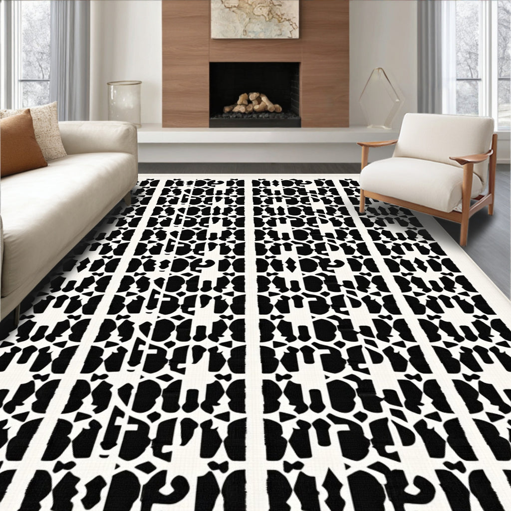 Black and White Geometric Lattice Rug