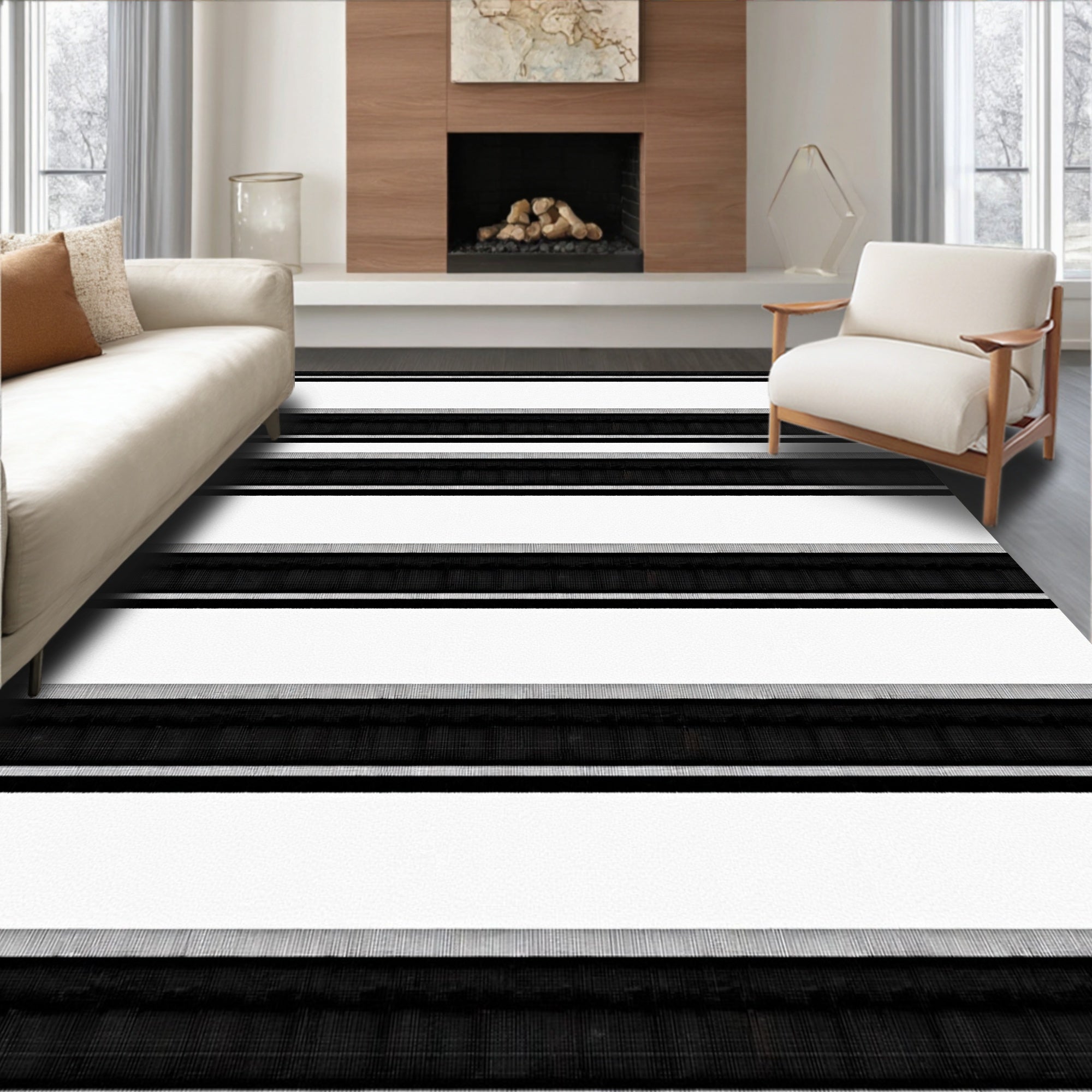 Classic Black and White Wide Stripe Rug