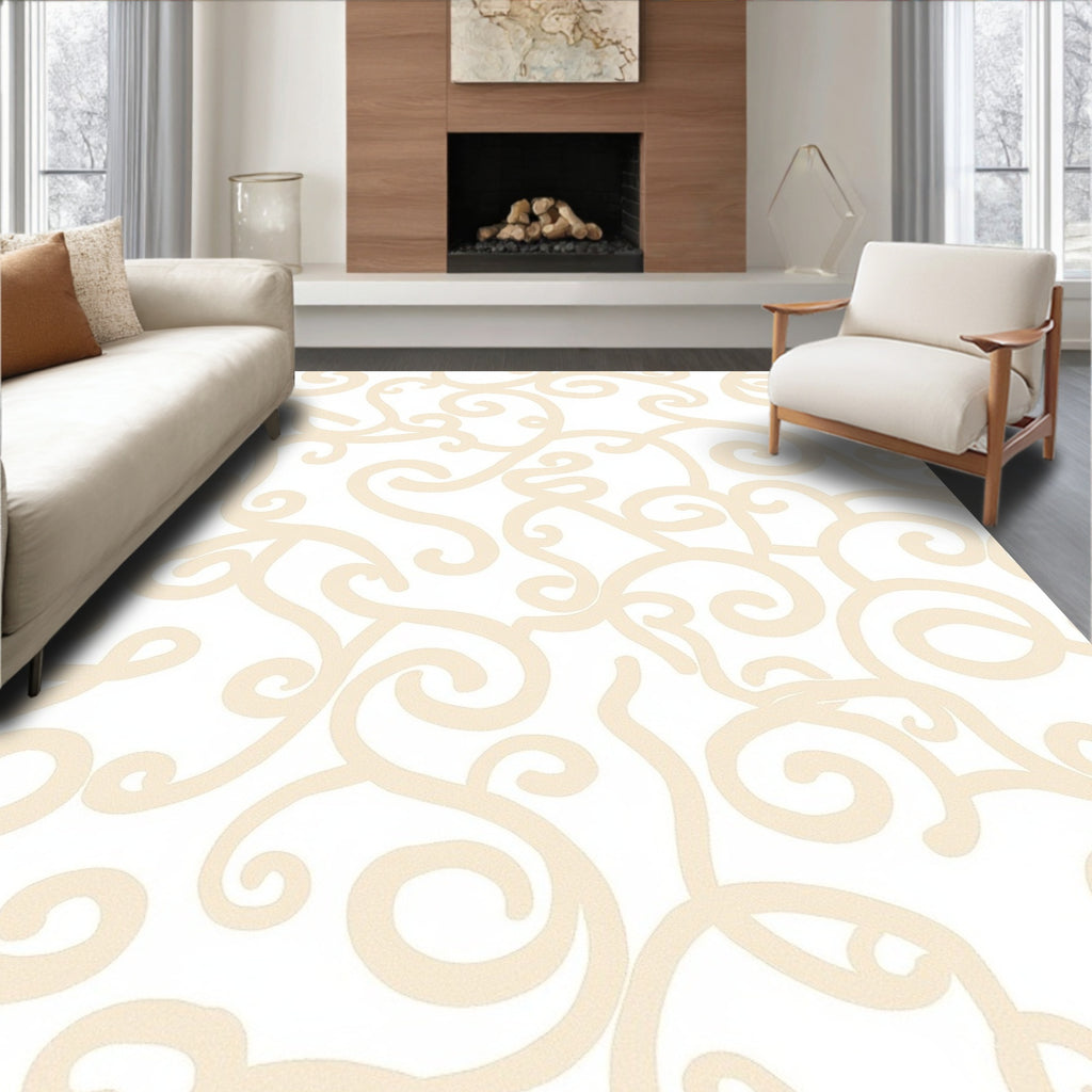 Cream Swirl Abstract Vine Rug