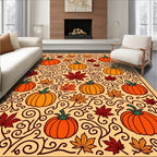 Autumn Pumpkin Leaf Scrollwork Rug