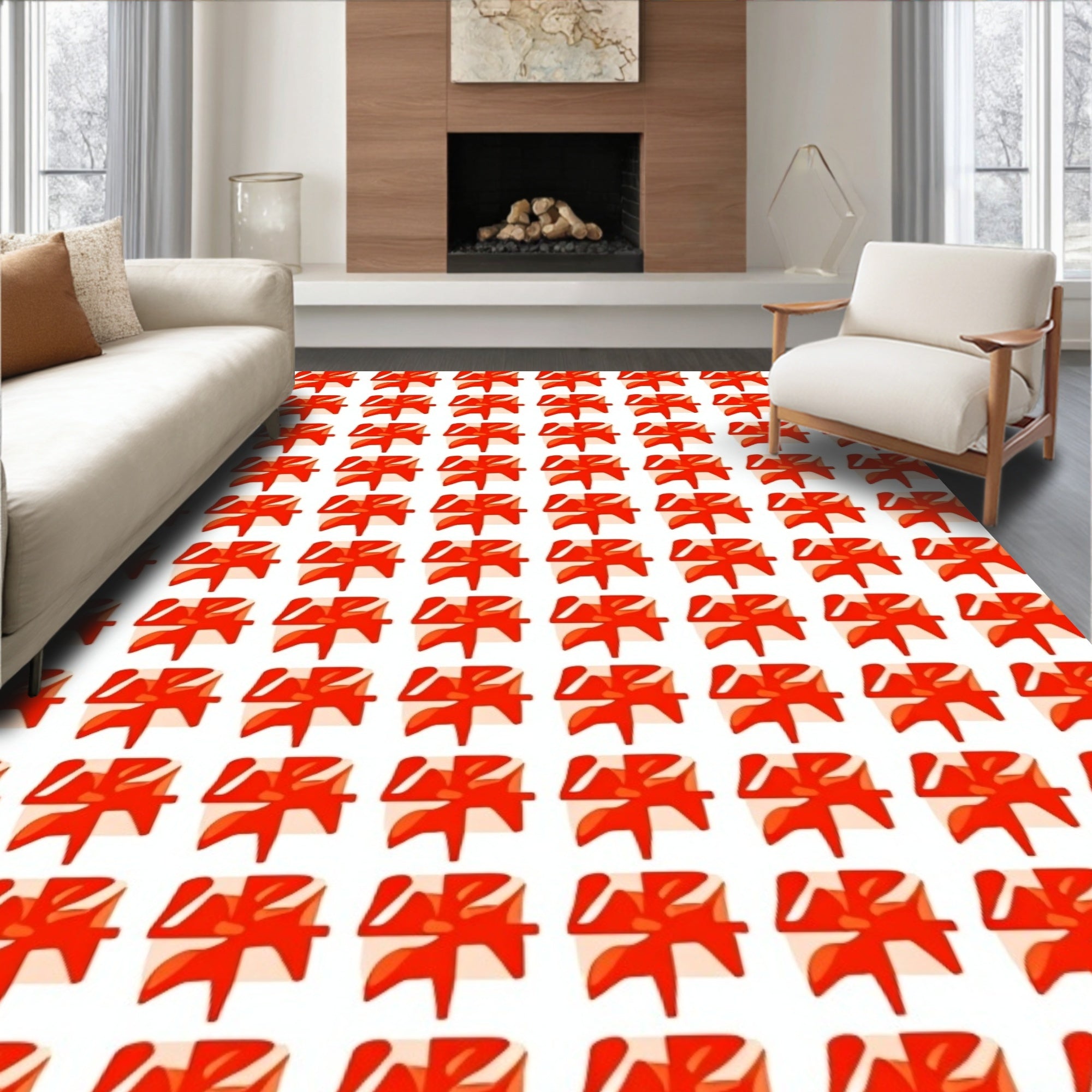 Retro Red Swirl Repeating Square Rug