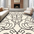 Cream Black Swirling Scroll Abstract Rug