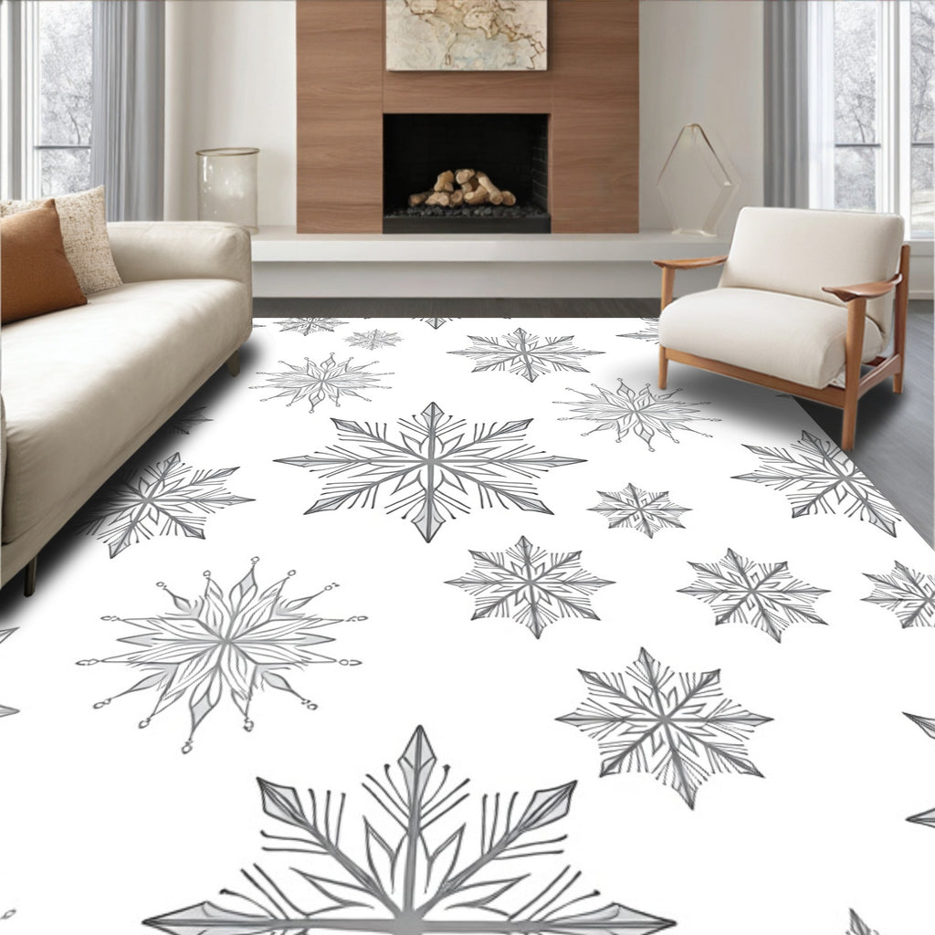 Gray Sketchy Snowflake Scatter Rug