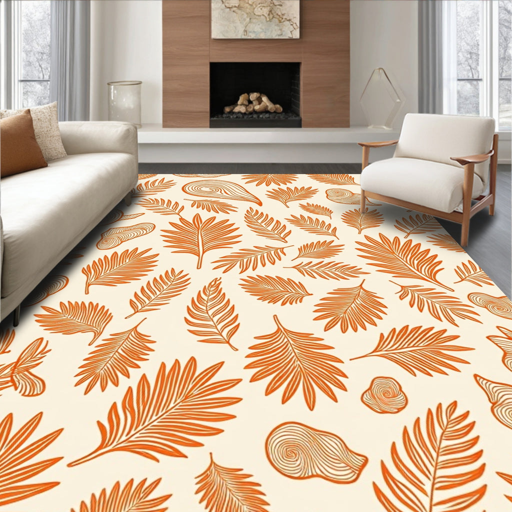Orange Fern Palm Scattered Collage Rug