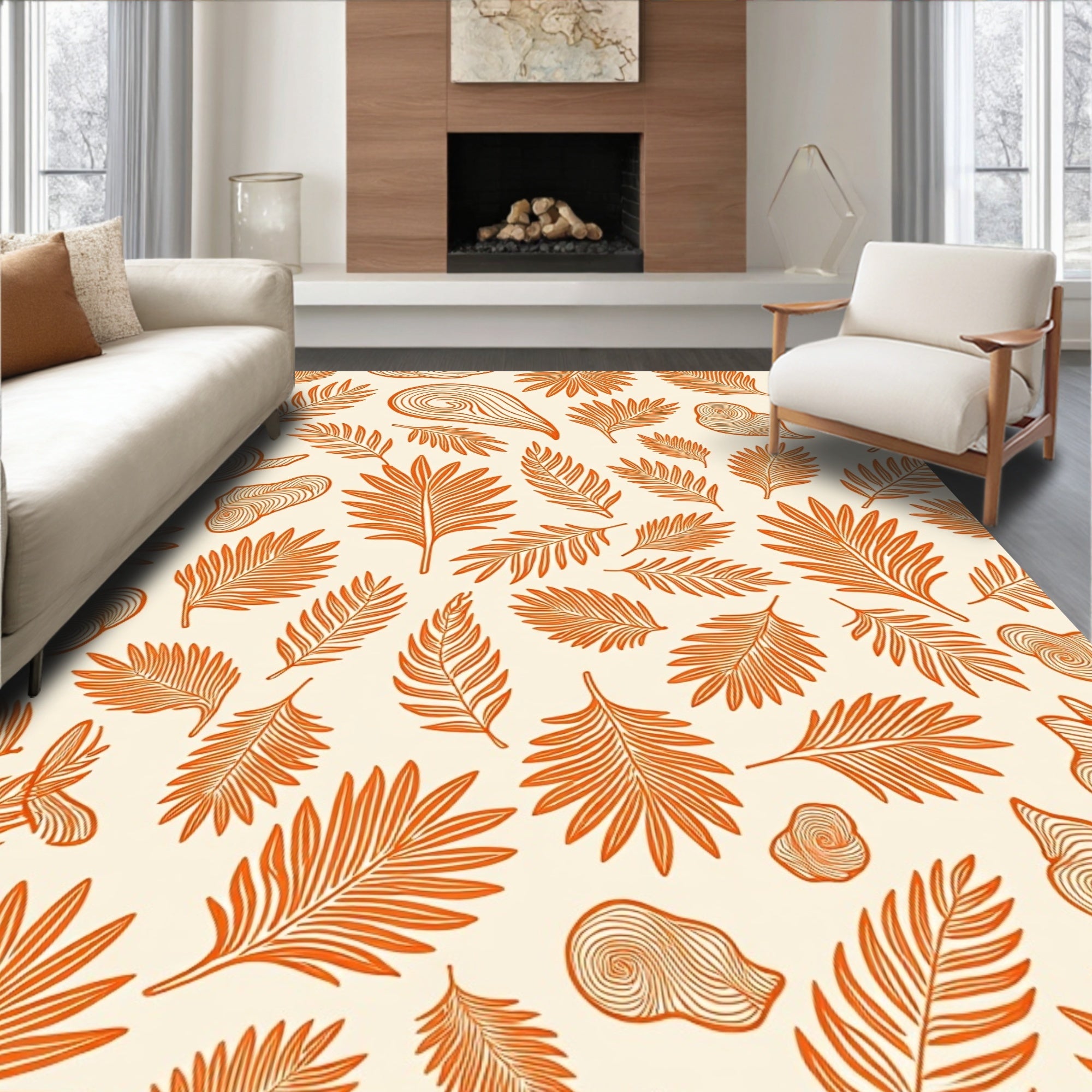 Orange Fern Palm Scattered Collage Rug