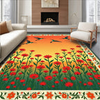 Hummingbird Garden Red Floral Border Rug