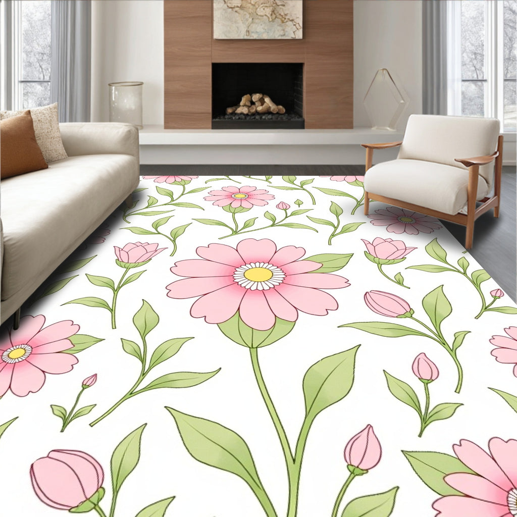 Pink Daisy Blossom Vines Rug