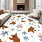 Brown Bear Snowflake Winter Scene Rug