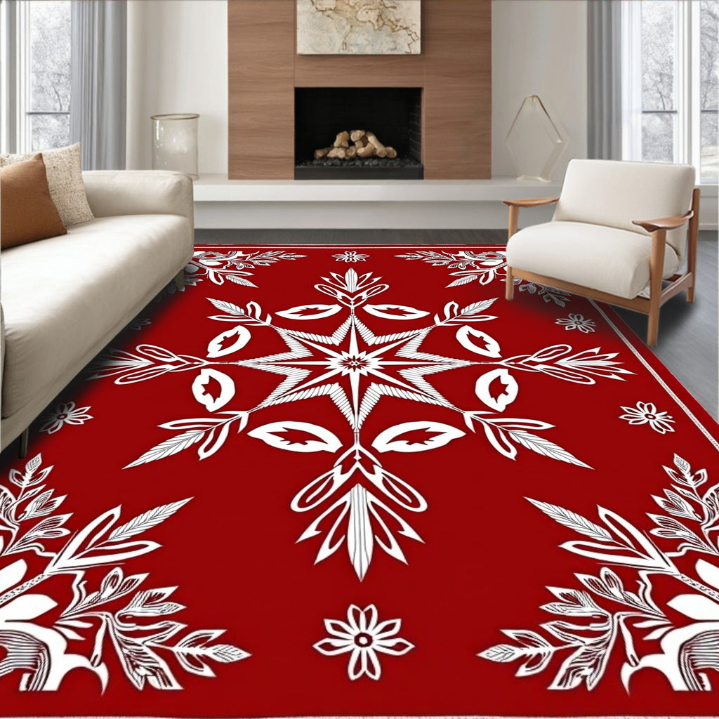 Cardinal Red Starburst Floral Tapestry Rug