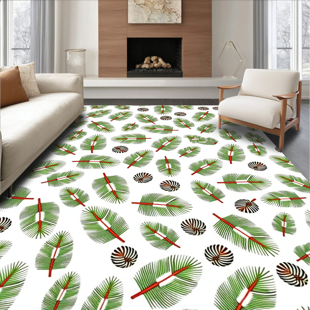 Green Palm Leaves Fern Circles Rug