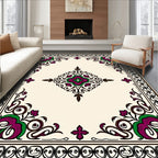 Vibrant Plum Green Floral Medallion Border Rug