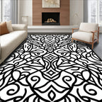 Intricate Black Floral Arabesque Lacework Rug