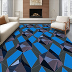 Deep Blue Geometric Crystal Facets Rug
