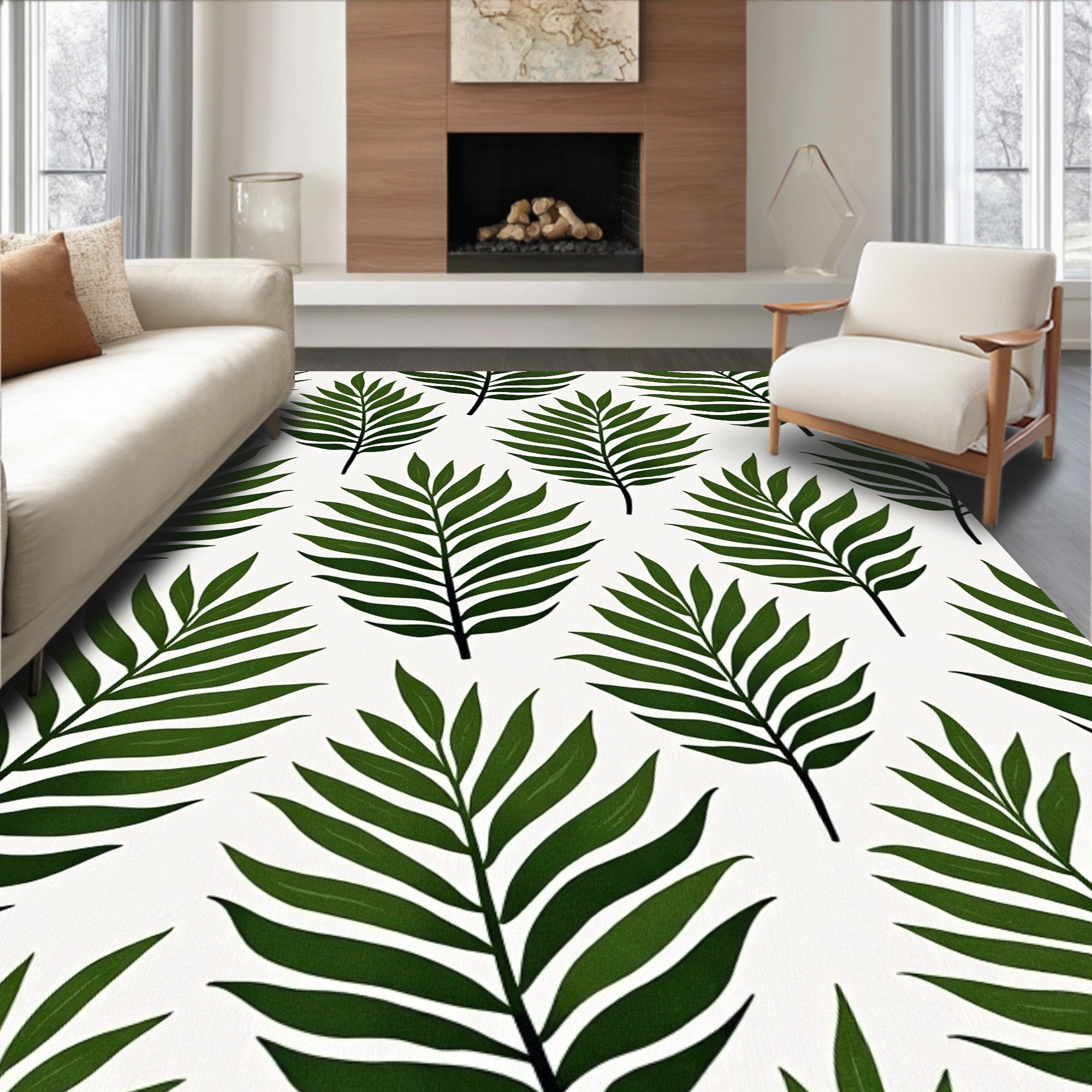 Emerald Green Palm Frond Repeat Rug
