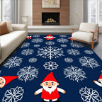 Festive Red Gnomes Snowflakes Navy Rug