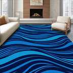Deep Blue Wavy Stripe Rug