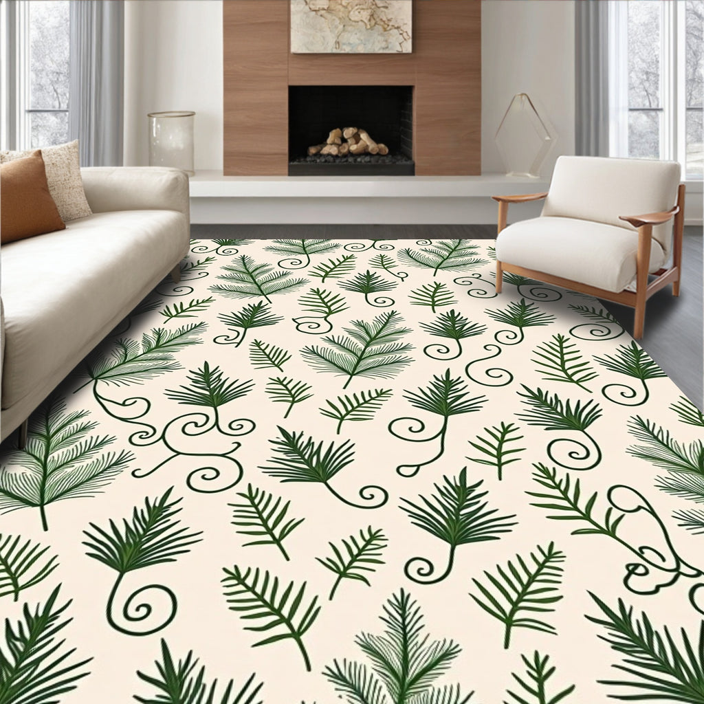 Forest Green Pine Needle Swirls Rug