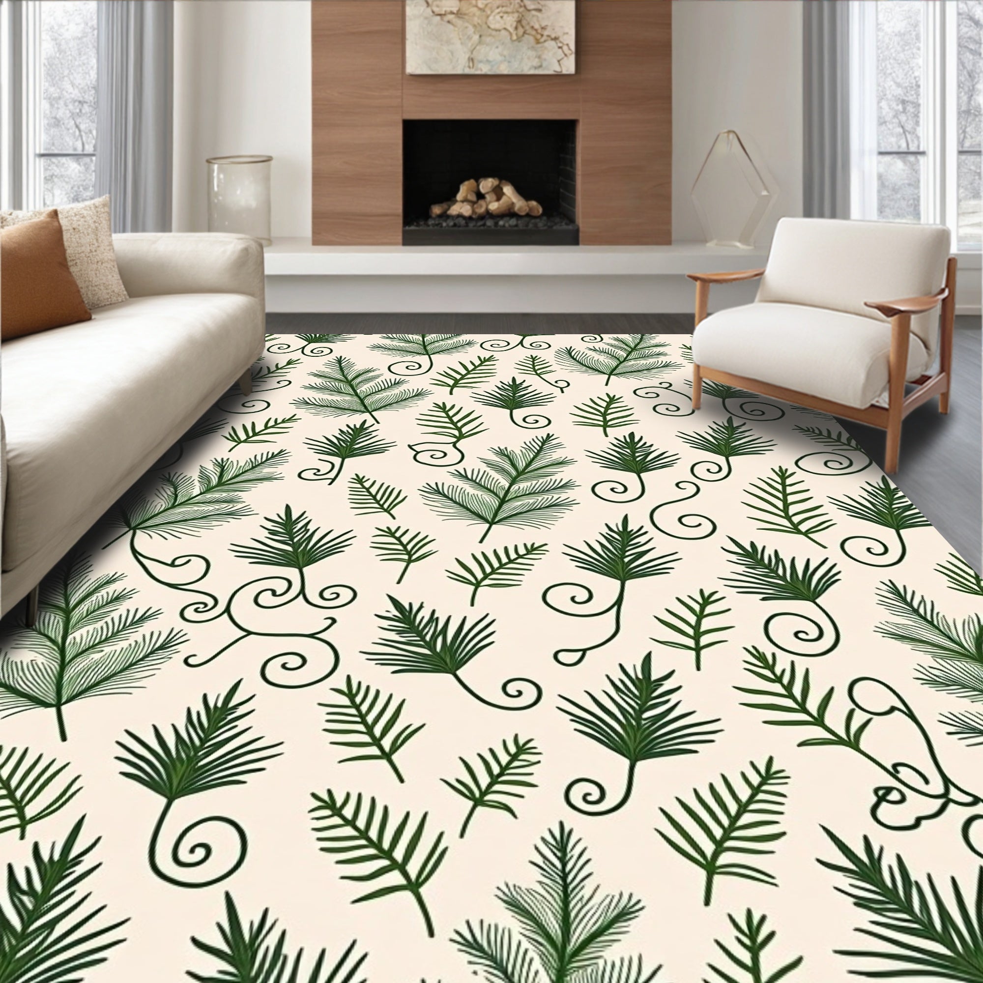 Forest Green Pine Needle Swirls Rug