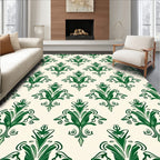 Green Floral Scroll Damask Rug