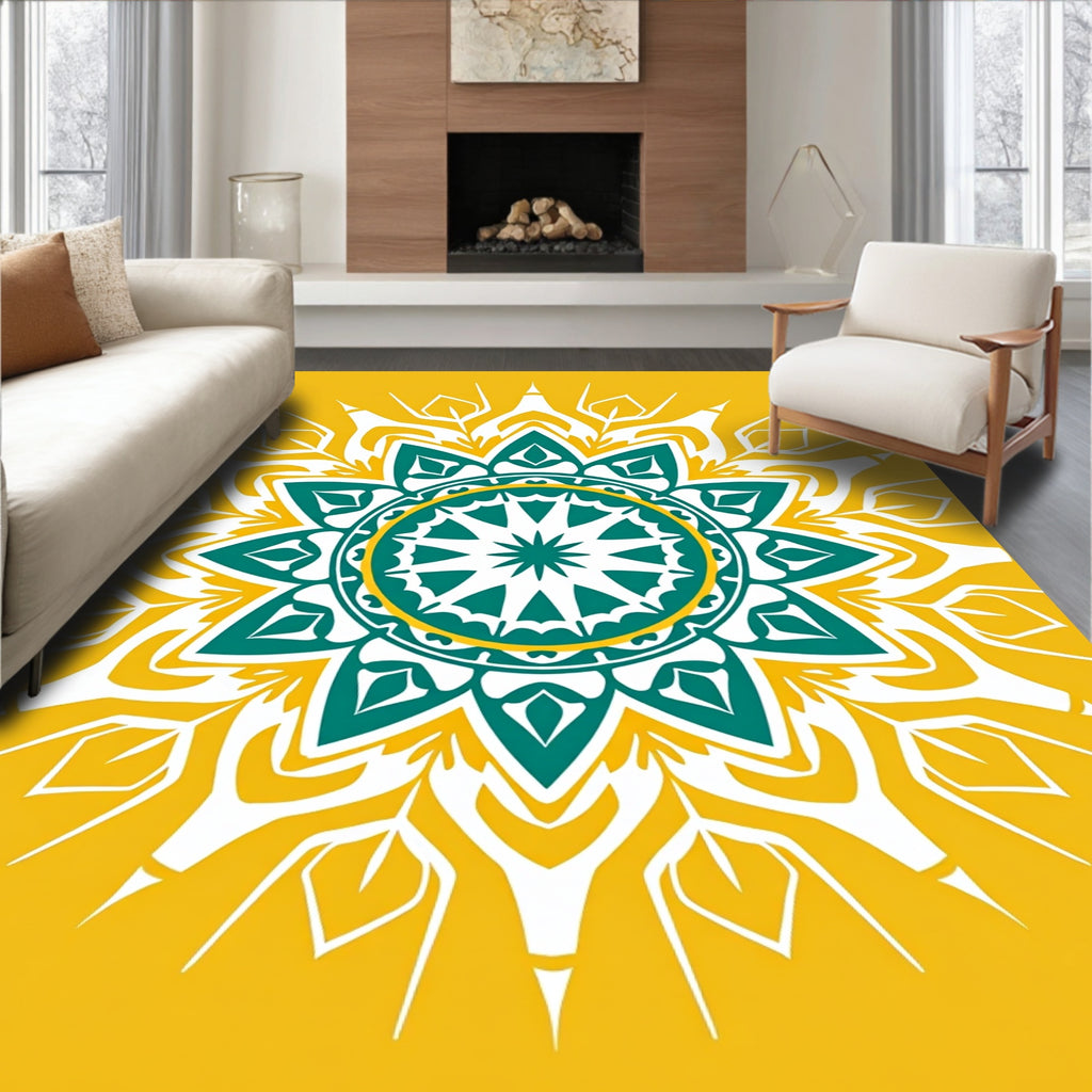 Golden Teal Mandala Radiance Rug